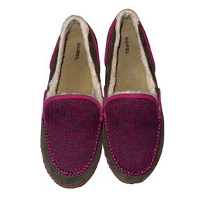 Sorel Tremblant II Moc Slippers Shoes Stone Green Cactus Pink Suede Wool Size 12